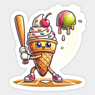 Funny Baseball Ice Cream Cone Sports Sticker